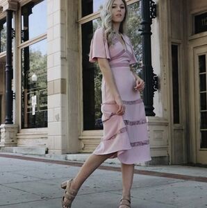 Keepsake Sense Pink Lace Midi Dress Size S